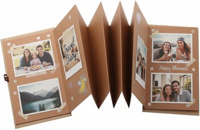 Accordeon fotoalbum, 15 cm, 18 vellen (34 pagina's) voor scrapbooking en doe-het-zelfprojecten, Leporello kraftpapier fotoboek, gepersonaliseerd cadeau voor bruiloft, verjaardag of kerst.