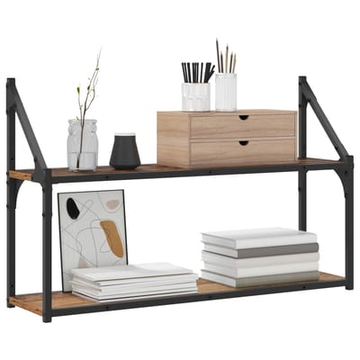 vidaXL - Wandplank - Muurmontage - Oud - hout - 80 - x - 21 - x - 51 - cm - metaal - PB