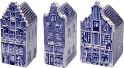 Grachtenpandjes - set van 3 - hoogte 14,5 cm - grachtenhuisjes - Amsterdamse huisjes - Delfts blauw - Nederlandse souvenirs - Souvenir Holland - Hollandse cadeautjes