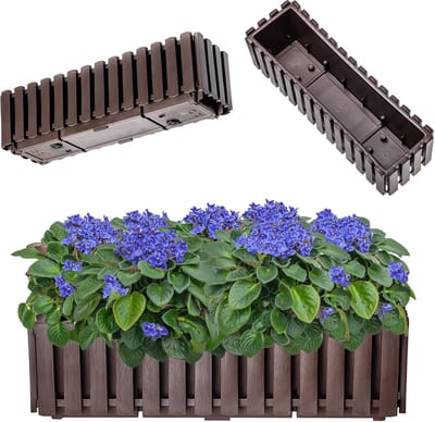 KADAX Wamat, balkonpot in 2 maten, bloempot in latten-look, plantenbak in landelijke stijl, plantenbak met rubberen kurk, lichte bloempot (60 cm, bruin)