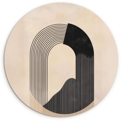 WallCircle® Wandcirkel 120x120 cm - Muurcirkel Grafisch gebogen motief - Beige - Muurdecoratie woonkamer - Wanddecoratie slaapkamer - Kamer decoratie accessoires - Ronde schilderijen XXL