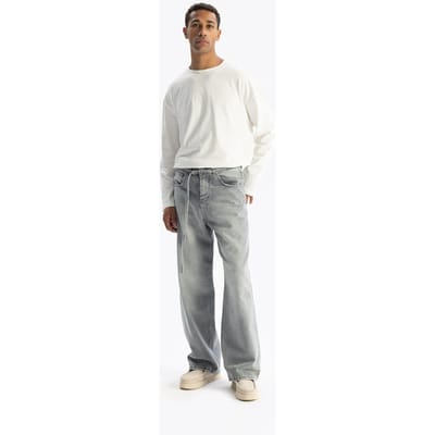Wijde Pijpen Midden Taille Denim Jeans