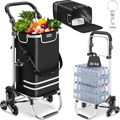 tectake® 3-in-1 Boodschappentrolley met Koelvak - 4 Traploop Wielen - Opvouwbaar - 56L Inhoud - Boodschappenwagen - Boodschappenkar - Ook als Steekwagen en Boodschappentas - Met Sleutelhanger en Winkelwagenmunt
