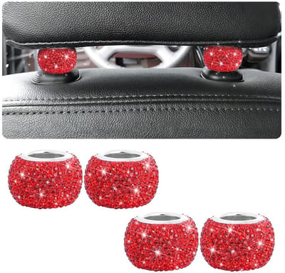 Dailygoods- Hoofdsteun Decoratie - 4x Diamantkristallen Ringen - Universeel voor Auto/Vrachtwagen/SUV - Koper/Strass-steentjes - Buitendiameter 3 cm - Autodecoratie