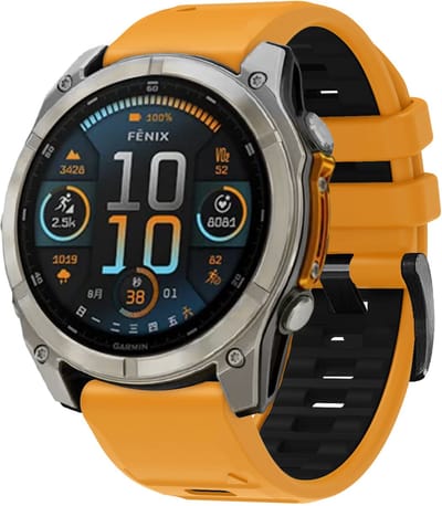 Stravo Dubbelkleurige Siliconen bandje in Fenix 8 Stijl voor Garmin Fenix 5s - Plus & Sapphire - Fenix 6s - Pro & Sapphire - Garmin Fenix 7s / Fenix 8 - 43mm - Quickfit 20 / 20mm band voor Garmin smartwatches - Horlogebandje - Oranje/Zwart