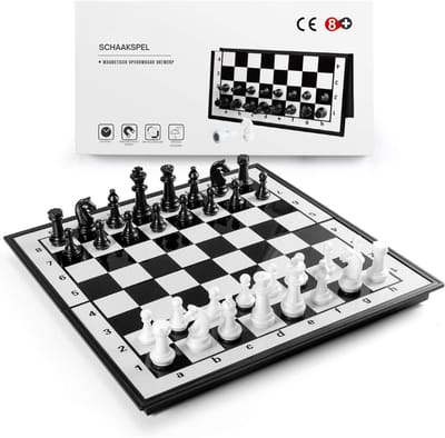 SVN® Magnetisch Schaakbord - Schaakspel met schaakstukken - Reis Schaakset - Zwart/Wit - 24cm x 24cm x 1cm