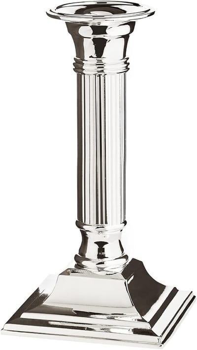 Elegante Zilverkleurige Kandelaar 15 cm Hoog met Vierkante Voet voor Dinerkaarsen
