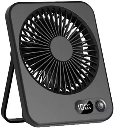 Draagbare bureauventilator USB oplaadbaar - 180° kantelbaar vouwmodel - batterijscherm - 5 snelheden - ultradun stil - Zwart