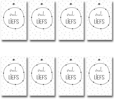 8x Label / Kaartje van karton / Cadeaulabels / Labels | VEEL LIEFS | 85 x 55 mm | hartjes en stipjes