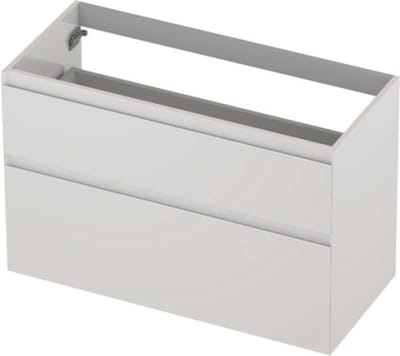 INK® wastafelonderkast 2 laden greeploos gelakt asymmetrisch 100x45x65cm, hoogglans wit