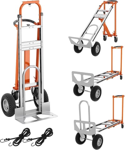 Steekwagen - Aluminium 4-in-1 Opvouwbare Transportkar - 880 lbs / ca. 400 kg Draagvermogen - Steekwagen & Plateauwagen in één - Met 10" Luchtbanden - Voor Verhuizen, Magazijn, Kantoor & Reizen