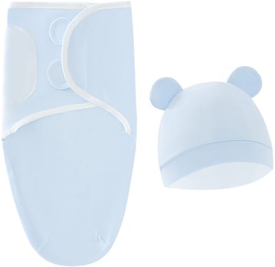 Inbakerdeken voor pasgeborenen met capuchon - Bedrukte baby-inbakerdeken - Inbakerdekenset - Verstelbare maat - Geschikt voor jongens en meisjes van 0-6 maanden -50*73cm-Blauw