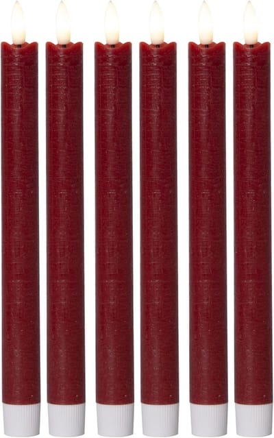 LED-kaarsen met timer rood, 6 stuks voor binnen - 6 uur - ECHTE WAS Hoogte 24 cm voor kaarsen, diameter 2,2 cm, 2 AAA-batterijen vereist. LED-kaarsen, set van 4, rood (twee keer) bewegend vlamlicht.