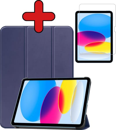 Hoesje - Geschikt voor Apple iPad A16/A18 (2022/2025/2026) - 10.9 & 11 inch (10e, 11e & 12e generatie) - Met Screenprotector - Hardcover Book Case - Trifold Bookcase Hoes - Hard Cover - Tablethoes - Donkerblauw
