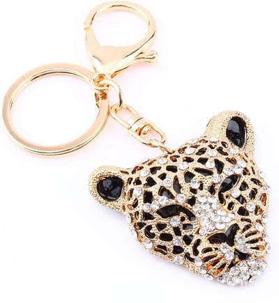 Crystal Leopard Hoofd Sleutelhanger - Sleutelhanger Ring, Charms, Handtas Decoratie, Uniek Cadeau voor Dierliefhebbers