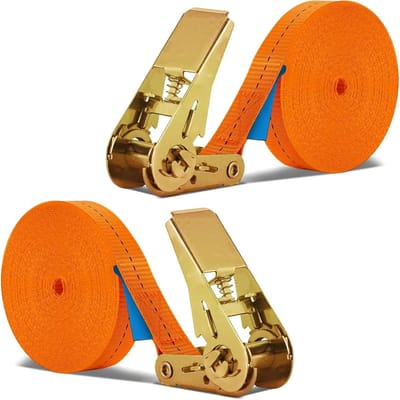 Spanbanden met ratelslot - Sjorbanden lading - Vaste lading - Sterke metalen gesp - 10 meter lengte - Oranje