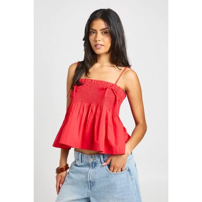 boohoo Dames Top Met Strikbandjes Gerimpelde Peplum | Rood | Maat: 36