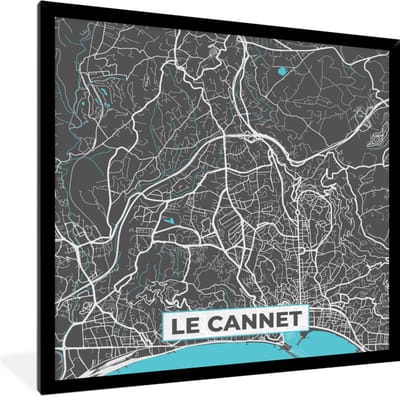 Fotolijst incl. Poster - Frankrijk - Stadskaart - Le Cannet - Frankijk - Plattegrond - Kaart - 40x40 cm - Posterlijst