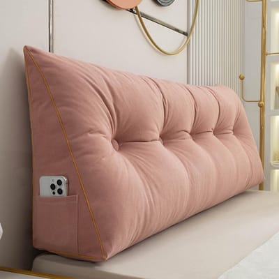 Driehoekig Bedkussen - Leeskussen Rugsteun - Ontspannen Lezen TV Kijken - Afneembare Wasbare Hoes - 150x50x20cm - Roze