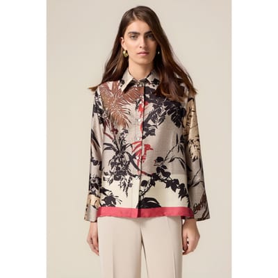 Oltre Patterned Satin Shirt Beige Size: 36 | Long-Sleeved Tops Outlet | Dames | Beige