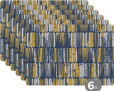Placemat - Placemats kunststof - Sixties - Patronen - Geel - Rock - 45x30 cm - 6 stuks - Hittebestendig - Anti-Slip - Onderlegger - Afneembaar