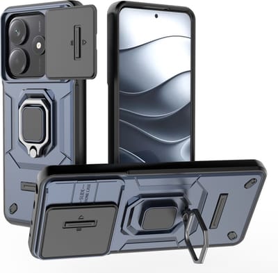 Coverup Hoesje - Geschikt voor Xiaomi Redmi Note 14 5G Hoesje - Coverup Ring Kickstand Back Cover met Camera Shield - Blauw