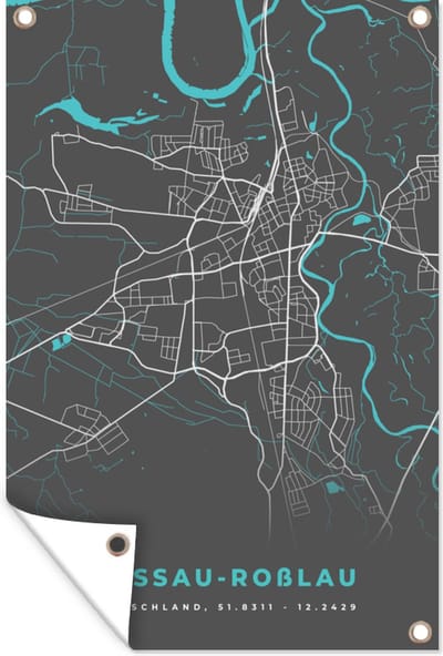 Muurdecoratie Blauw – Duitsland – Plattegrond – Stadskaart – Kaart – Dessau Roßlau - 120x180 cm - Tuinposter - Tuindoek
