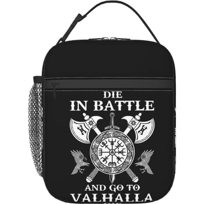 Vikingkrijger Sterft in de Strijd en Gaat naar Walhalla Viking Geïsoleerde Lunchtas voor Vrouwen Kinderen Voedseldozen Thermische Lunchbox Tote One Size