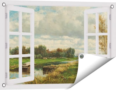 Gards Tuinposter Doorkijk Landschap in de Omgeving van Den Haag - Willem Roelofs - 60x40 cm - Tuindoek - Tuindecoratie - Wanddecoratie buiten - Tuinschilderij