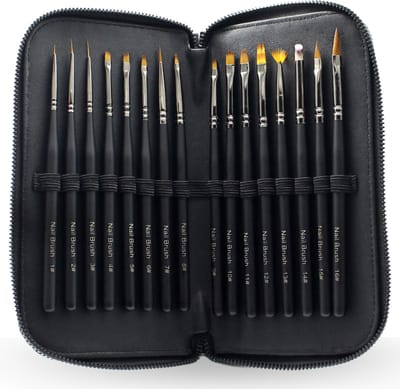 YUBBI Professionele 16-delige Nail Art Set - Nagellak Acryl Penselen - Fineliner Penseel - Gellak Penselen - Inclusief Opberg Etui