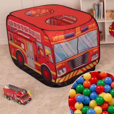 Selonis Brandweer Speeltent Pop Up 100 Ballen - Kindertent Ballenbak - Speelgoed Binnen Buiten - Rood