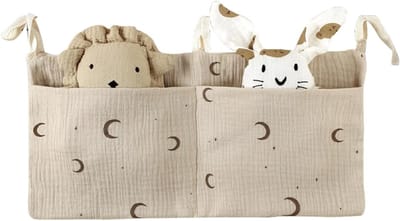 Hangende Ledikant Organizer - Babybed Opbergzak - Opbergtas - Hanggendaars met 2 Vakken - Van Katoen - Voor luiers, Speelgoed, Flesjes - 39x20 cm - Maanpatroon