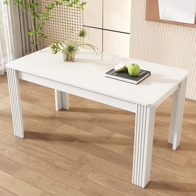 DESMIU Eettafel - Moderne Rechthoekige Tafel Met Vier Stevige Poten - Voor Eetkamer En Woonkamer - Spaanplaat - Wit - 130 Kg Draagkracht