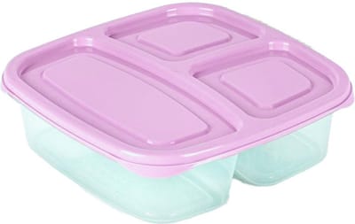 Plasticforte Vershoudbakje 3-vaks - 1ST - 1,2L - meal prep - herbruikbaar - roze - vaatwasser bestendig - magnetron bakjes
