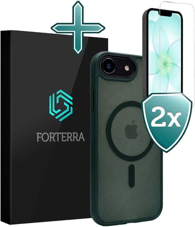 Hoesje Met 2x Screenprotector - Geschikt voor Apple iPhone 17e - Magsafe Compatible - Sterk & Shockproof - Shock Proof Case - Back Cover - Telefoon Hoes - Donkergroen