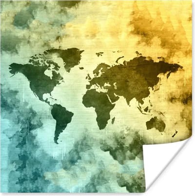 Poster Wereldkaart - Rook - Kleuren - 100x100 cm XXL