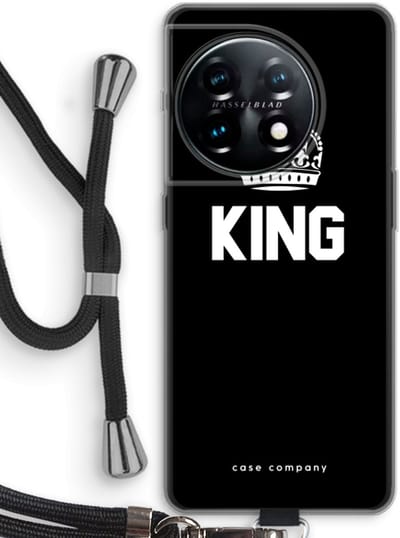 Case Company® - Hoesje met koord geschikt voor OnePlus 11 hoesje met Koord - King zwart - Telefoonhoesje met Zwart Koord - Bescherming aan alle Kanten en Over de Schermrand