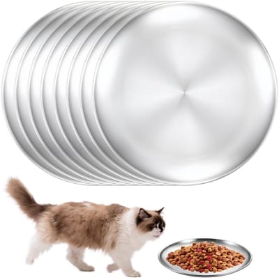Kattenbak 8 stuks - Plat - Roestvrij staal 304 - Voederbak - Kattenbord - Valbestendig - Afmeting 14 cm