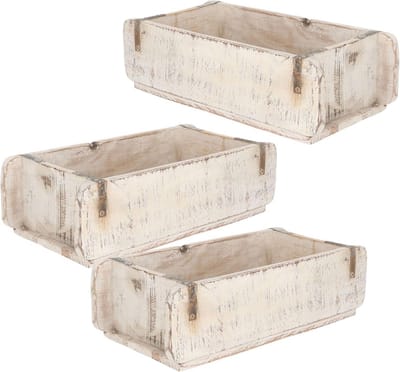 Set van 3 Houten Sierkisten in Vintage Witte Afwerking - Decoratieve Opbergdozen van Gerecycled Hout