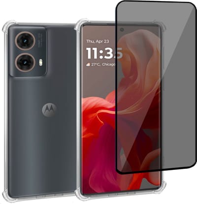 Geschikt voor Motorola Moto G85 - Hoesje + Privacy Screenprotector – Privé - Gehard Glas Cover
