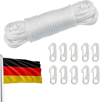 Sterk Vlaggentouw 20 Meter met 10 Haken voor Vlaggenmast