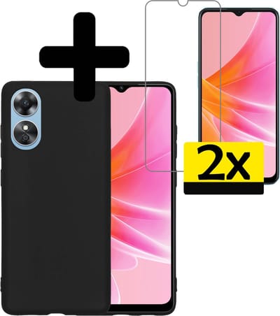 Hoesje - Met 2x Screenprotector - Geschikt voor OPPO A17 - Sterk & Shockproof - Back Cover - Siliconen Case - Telefoon Hoes - Telefoonhoesjes - Zwart