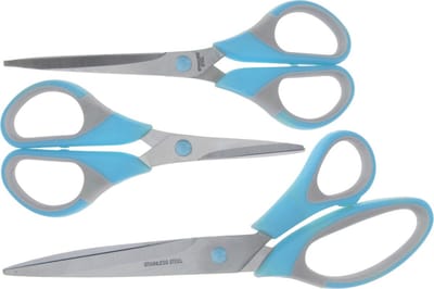 3x stuks scharen / scharenset 14 / 17 / 21 cm blauw - hobbyscharen / textielscharen / universele schaar / huishoudscharen