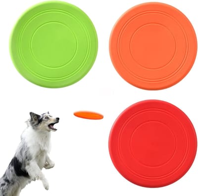 3 Stuks Honden Frisbee Set - Natuurlijke Zachte Rubber Vliegende Schijf Speelgoed voor Buiten, Interactief Plezier, 17.8 cm (Rood Groen Oranje)