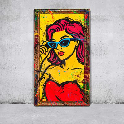 Canvas schilderij groot handgeschilderd Miss WOW portret glamour – YS-Art Gallery – Glamoureuze wanddecoratie voor woonkamer – Modern schilderij voor hal en kantoor