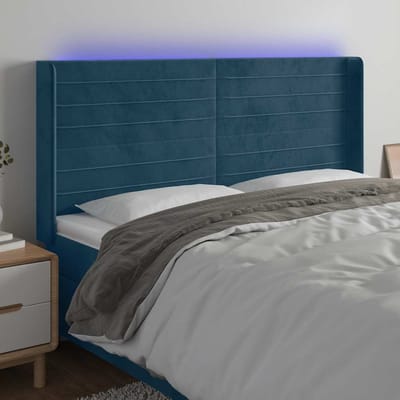 vidaXL - Hoofdbord - LED - 163x16x118/128 - cm - fluweel - donkerblauw