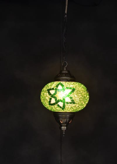 Hanglamp Groene MozaïekLamp Oosterse Lamp Doorsnee 17cm Hoogte 53 cm Handgemaakt