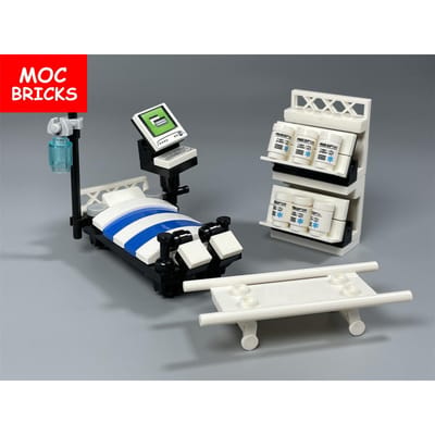 MOC Briques Table d'opération médecin seringue d'injection Hôpital aide médicale d'urgence Scène Briques de construction Mini jouets pour enfants
