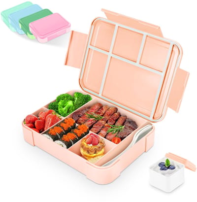 Broodtrommel voor kinderen, met vakken, 1330 ml, Bento Box, picknick, reis-lunchbox, geschikt voor volwassenen, meisjes en jongens, geschikt voor school, kleuterschool en uitstapjes (lichtroze