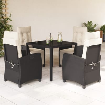 vidaXL - 5-delige - Tuinset - met - kussens - poly - rattan - zwart